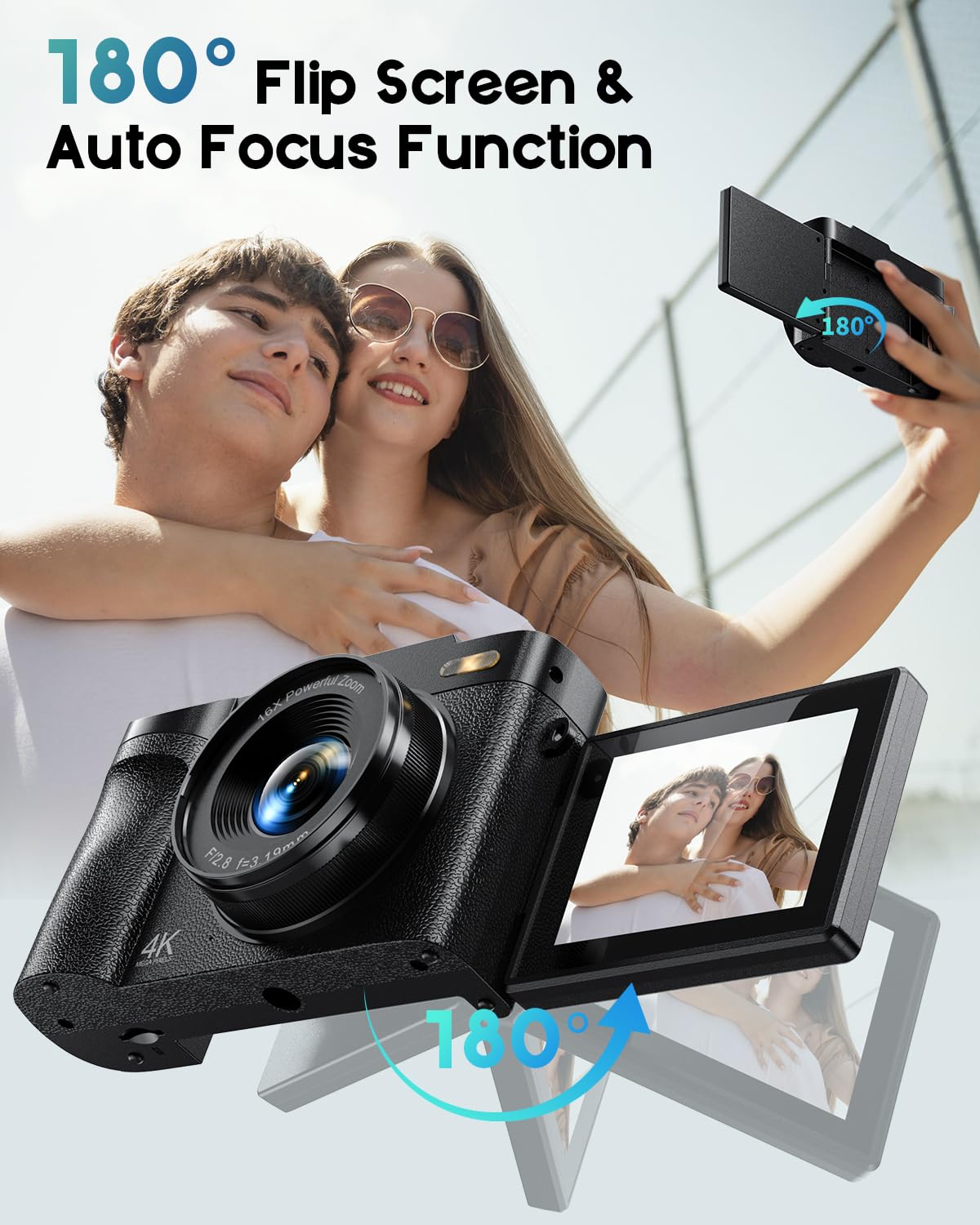4K Digital Camera for Photography, 50MP Vlogging Camera for YouTube, Compact Cameras with 2.8" 180° Flip Screen, 16X Digital Zoom, Point and Shoot Camera with 32GB SD for Beginners, Travel, Family
