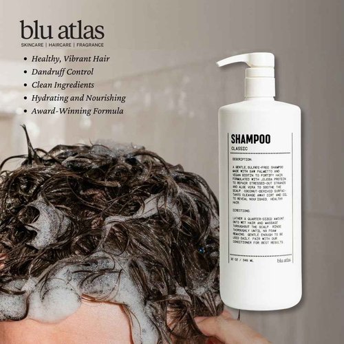 Blu Atlas Men's Natural Shampoo – Organic, Sulfate-Free, Paraben-Free – Deep Cleansing & Hydrating – Classic Scent (Bergamot, Sage, Patchouli) – Made in America– 32 oz