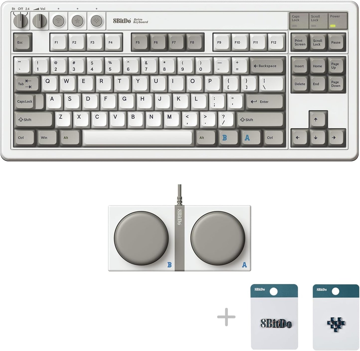 8Bitdo 87 Keys Retro Mechanical Keyboard Bluetooth/2.4G/USB-C, Hot Swappable, Dual Super Programmable Buttons, Volume knob for Windows and Android - M Edition