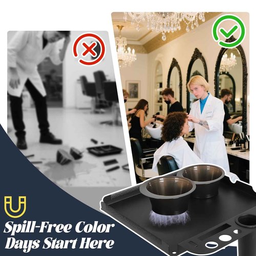 Salon Tray Cart with 2 Magnetic Bowls, Rolling Height Adjustable Salon Tray on Wheels, Hair Extension Tool Tray, Tattoo Tray with Stand and Hair Separator Holder for Hair Salon Tattoos