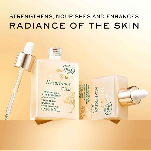 NUXE Nuxuriance Gold Nutra-Revitalising Oil-Serum, Age-Defying Hydration and Nourishment with Rice Extract and Botanical Oils, Illuminates, Firms Aging Skin, 1 Fl Oz