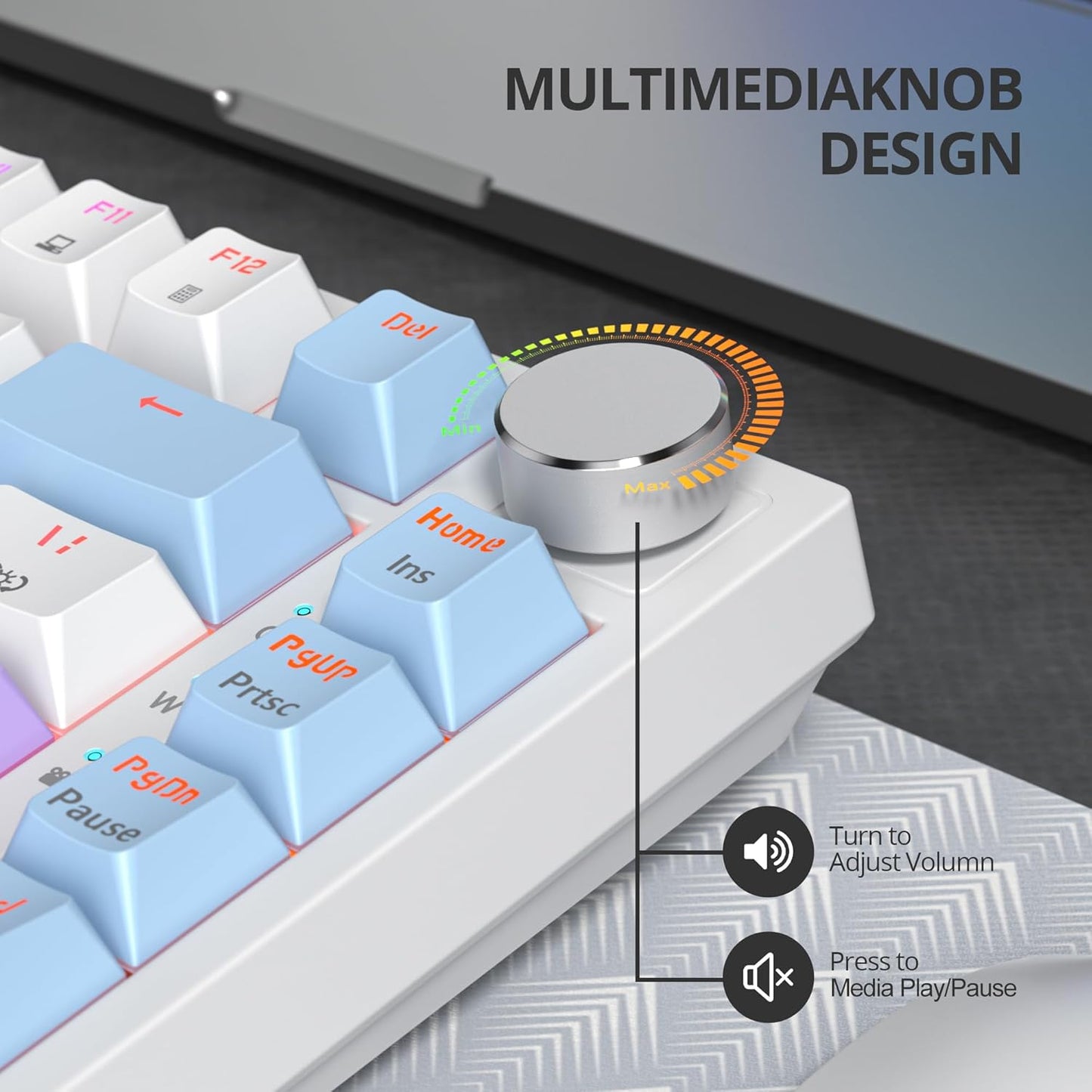 75% Mechanical Gaming Keyboard, Hot Swappable RGB Backlit Custom With Knob, Gasket Mount USB Wired, 82 Keys Blue White Linear Red Switch (82 Blue White)