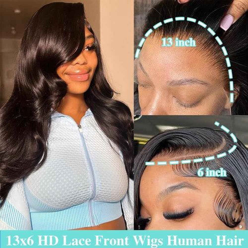 ABALON 13x6 Lace Front Wigs Human Hair Pre Plucked 200% Density Body Wave Wig HD Lace Frontal Wigs Human Hair for Women Natural Color Glueless Wigs Human Hair Pre Plucked 20 Inch