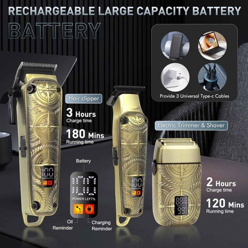 Hatteker Professional Hair Clippers for Men 3 in 1 Hair Trimmer Beard Trimmer Electric Shavers Razor Cordless Beard Trimmer Men's Grooming Set LCD Display Gifts for Men