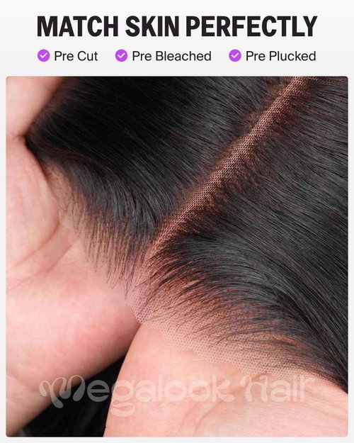 Megalook hair Wear and Go Glueless Wigs Human Hair Pre Plucked Pre Cut 6x6 Lace Front Wig Human Hair 220% Density Bleached Knots Straight Wig 20 Inch