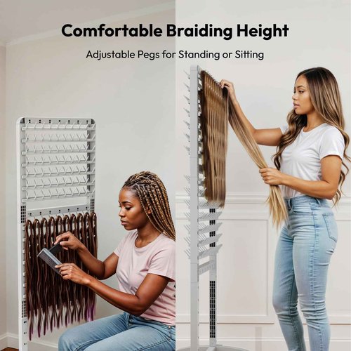 Sunnacate 280 Pegs Braiding Hair Rack with Tray and Tools, Height Adjustable, 2-Side Braid Rack with Wheels, Standing Braider Hair Stand Separator Extension Holder Hanger Perm Rod for Salon Home