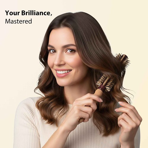 TRENFI Professional Boar & Nylon Bristle Brush | Extra-Large Barrel for Rapid Blowouts | Perfect-Control Ergonomic Cork Handle | Sweeping Volume & Liquid Shine for Long, Thick & Coarse Hair