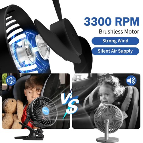XOOL 12V 6'' Car Fan, Clip Fan 360 Degree Rotatable Car Fan Cooling Air Fan with Stepless Speed Regulation & Cigarette Lighter Plug for SUV, RV, Vehicles