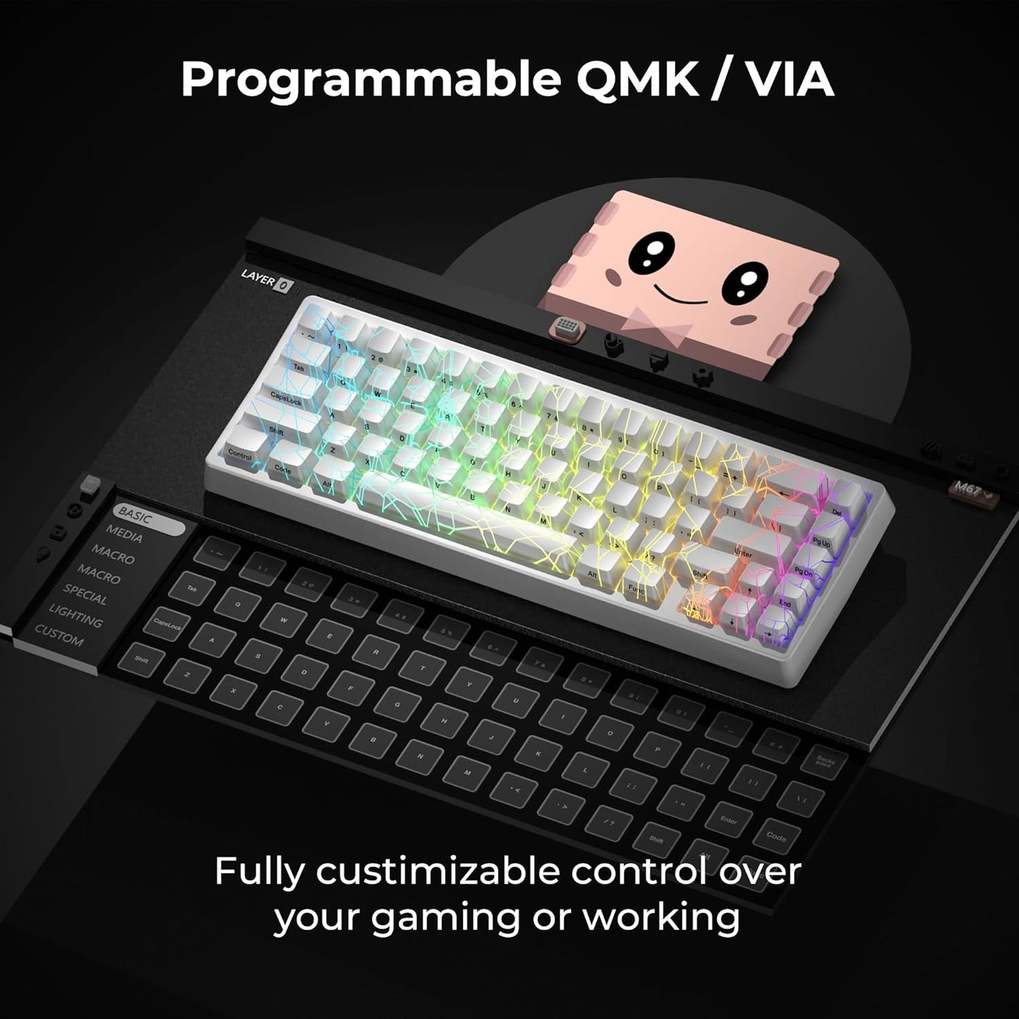 XVX M67 Wireless 60% Percent Keyboard, QMK/VIA Topographic Gaming Keyboard, Tri-Mode Thocky Creamy Mechanical Key Board, Hot Swappable Gasket Mount RGB IMD Tech for Win/Mac, Miami Theme, White