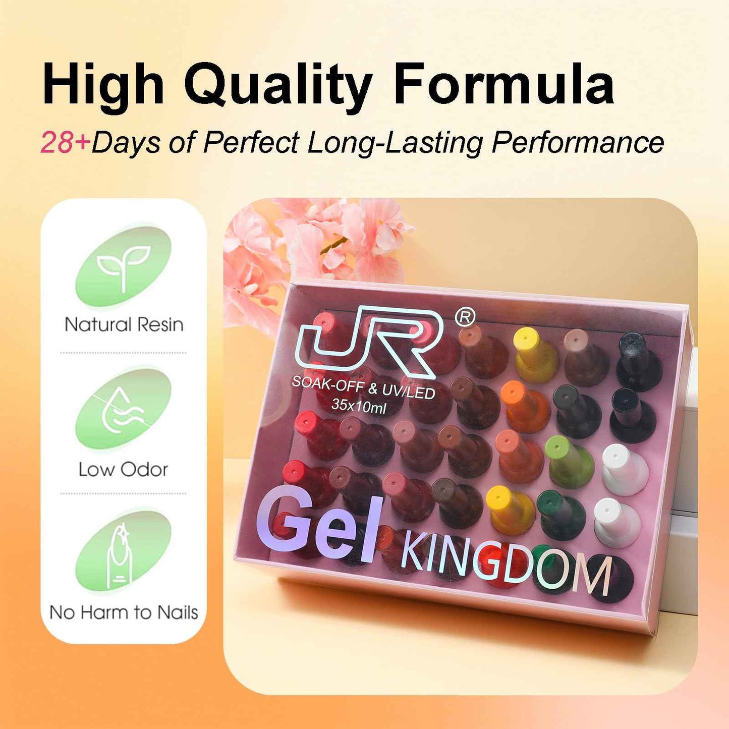 JR 35pcs 10ml Gel Nail Polish Dark series Yellow Green Black Red Nude Brown Gel Polish Set Base Top Matte Coat For Professional Nail Salon Gifts for Women C Set