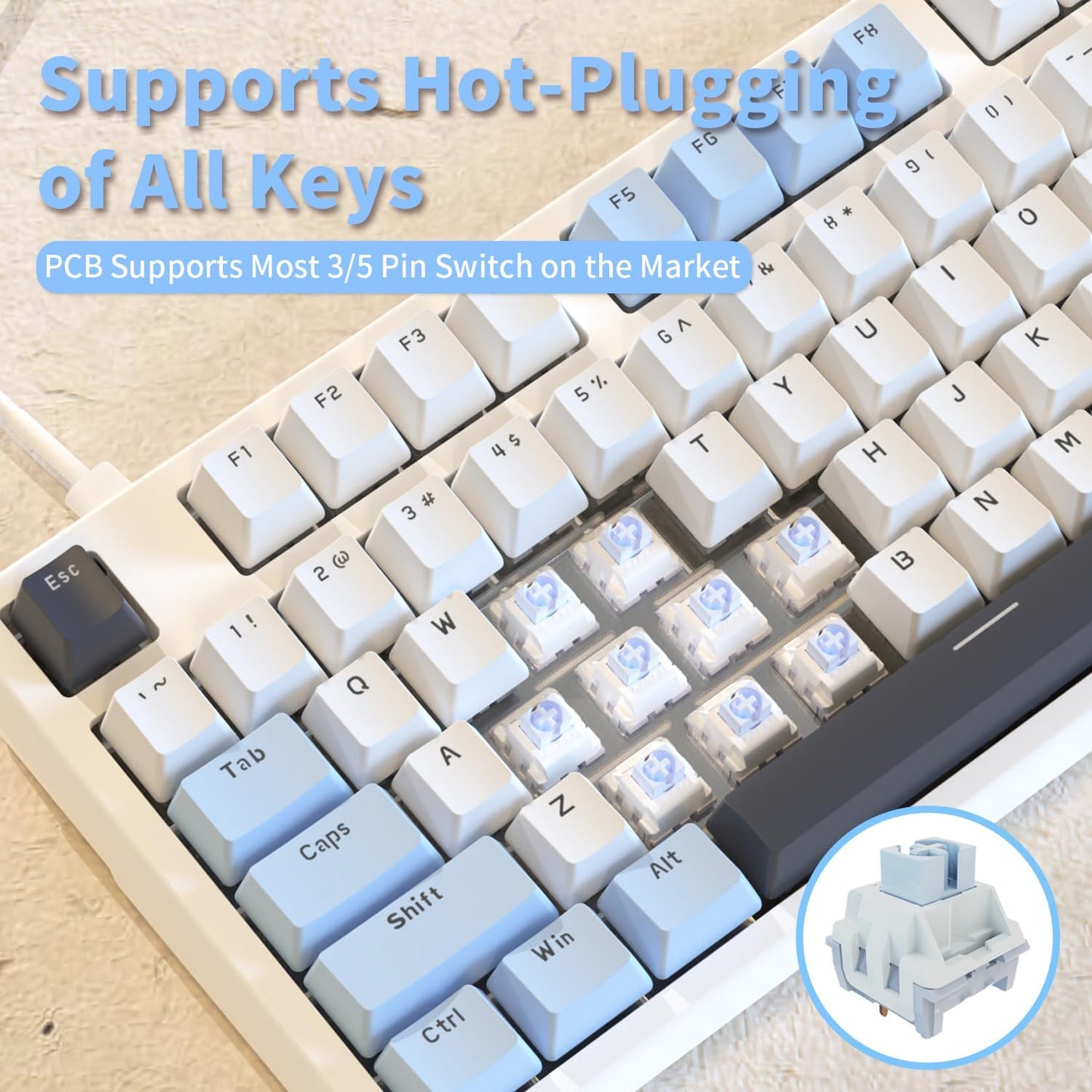 AJAZZ AK35I V3 104-Key Full Size Wired Gasket Mount Gaming Keyboard with Multimedia Buttons & Knob Control | Five Layer Pad | OEM Profile PBT Keycaps | White Backlit Custom Keyboard