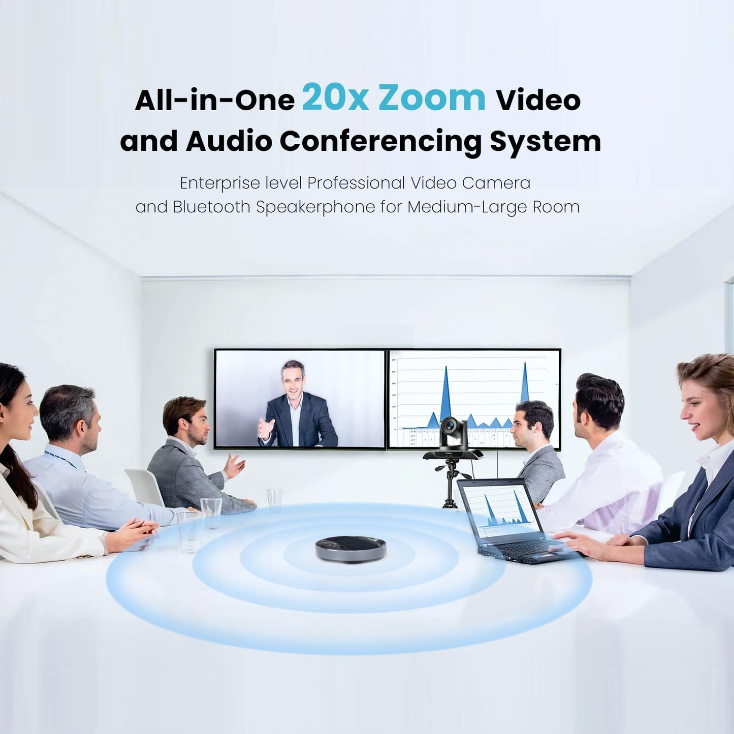 20x Zoom Conference Room Camera System TONGVEO All-in-1 Video and Audio Conferencing System 20X Optical Zoom USB3.0 HDMI PTZ Camera and Conference speaker with microphone Bundle for large Meeting Room