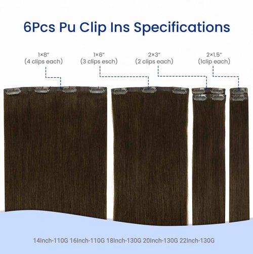 Worldstar Invisible Clip in Human Hair Extensions 18 Inch 130g 6pcs #4 Medium Brown Seamless Clip in Extensions Remy Hair Invisible PU Skin Weft Extensiones De Cabello Human (pu#4-18)