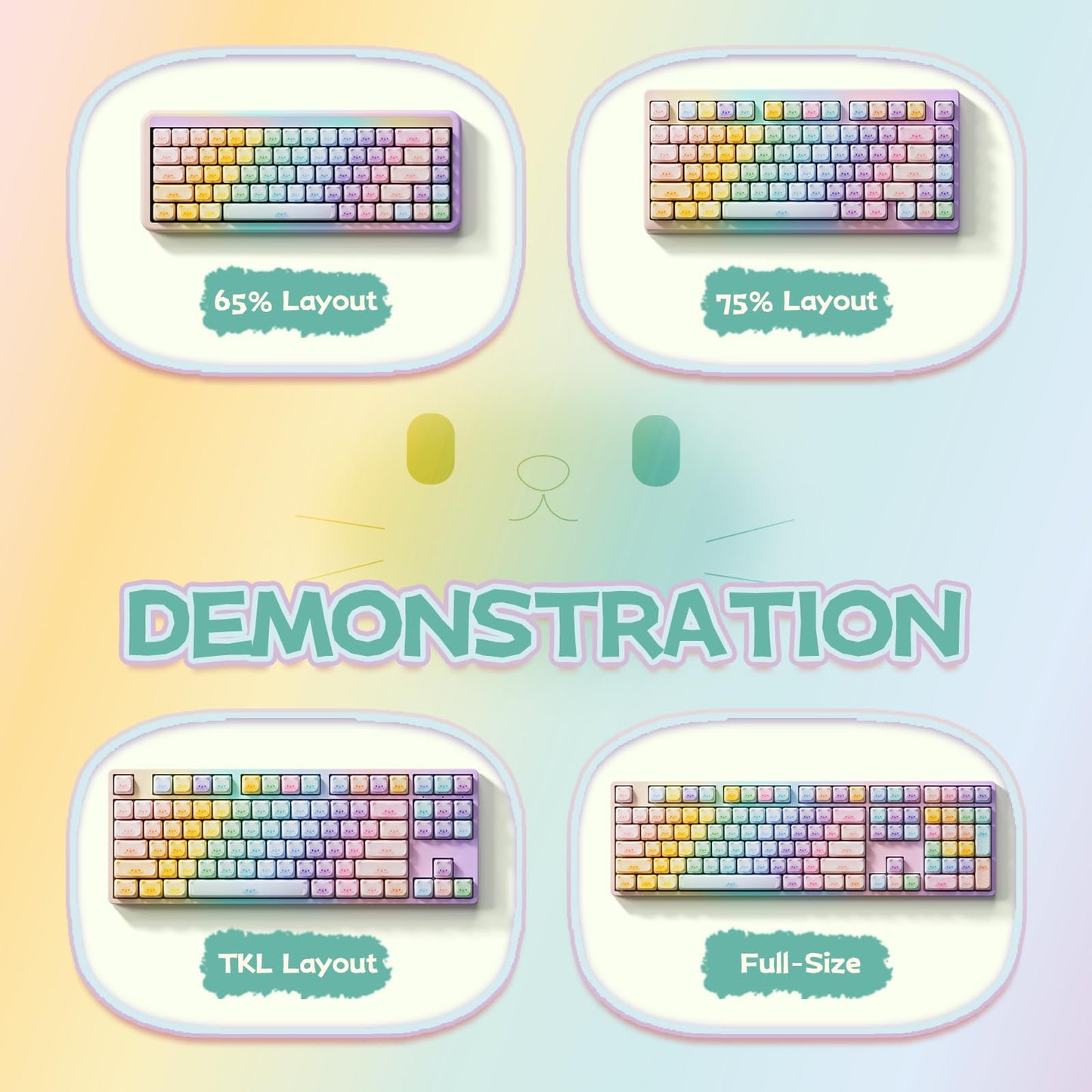 Akko PBT Keycaps Set, Colorful Cats Keycap Mao Profile 142-Key Keycaps for Mechanical Keyboards