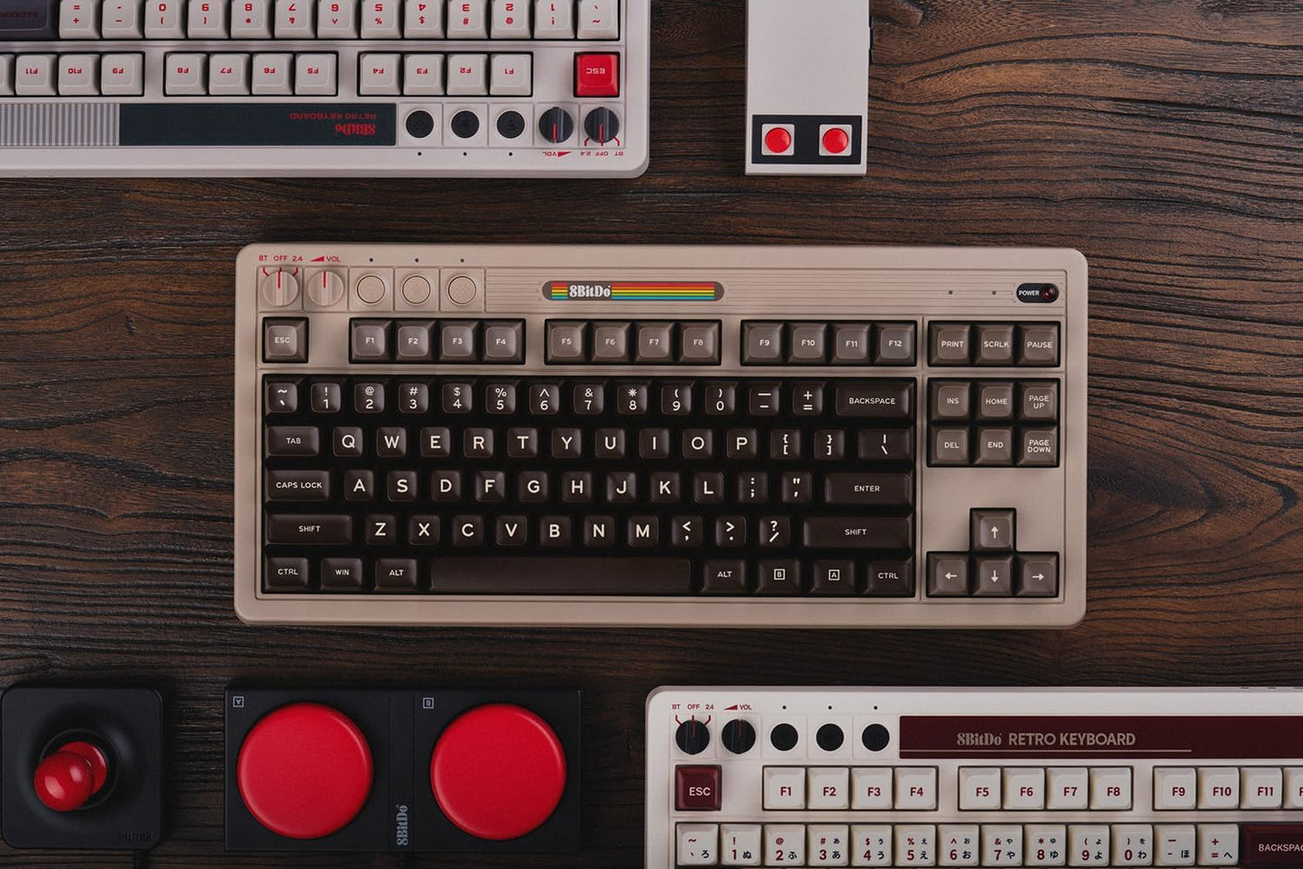 8BitDo Retro Mechanical Keyboard, Bluetooth/2.4G/USB-C Hot Swappable Gaming Keyboard with 87 Keys, Dual Super Programmable Buttons for Windows and Android - Fami Edition