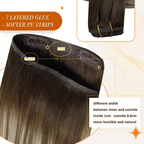 Full Shine Balayage Human Hair Clip in Extensions Brown Ombre Clip in Hair Extension Light Brown Mix Blonde Real Human Hair Clip ins Invisible Hair Extension 18 Inch 120 G 8 PCS