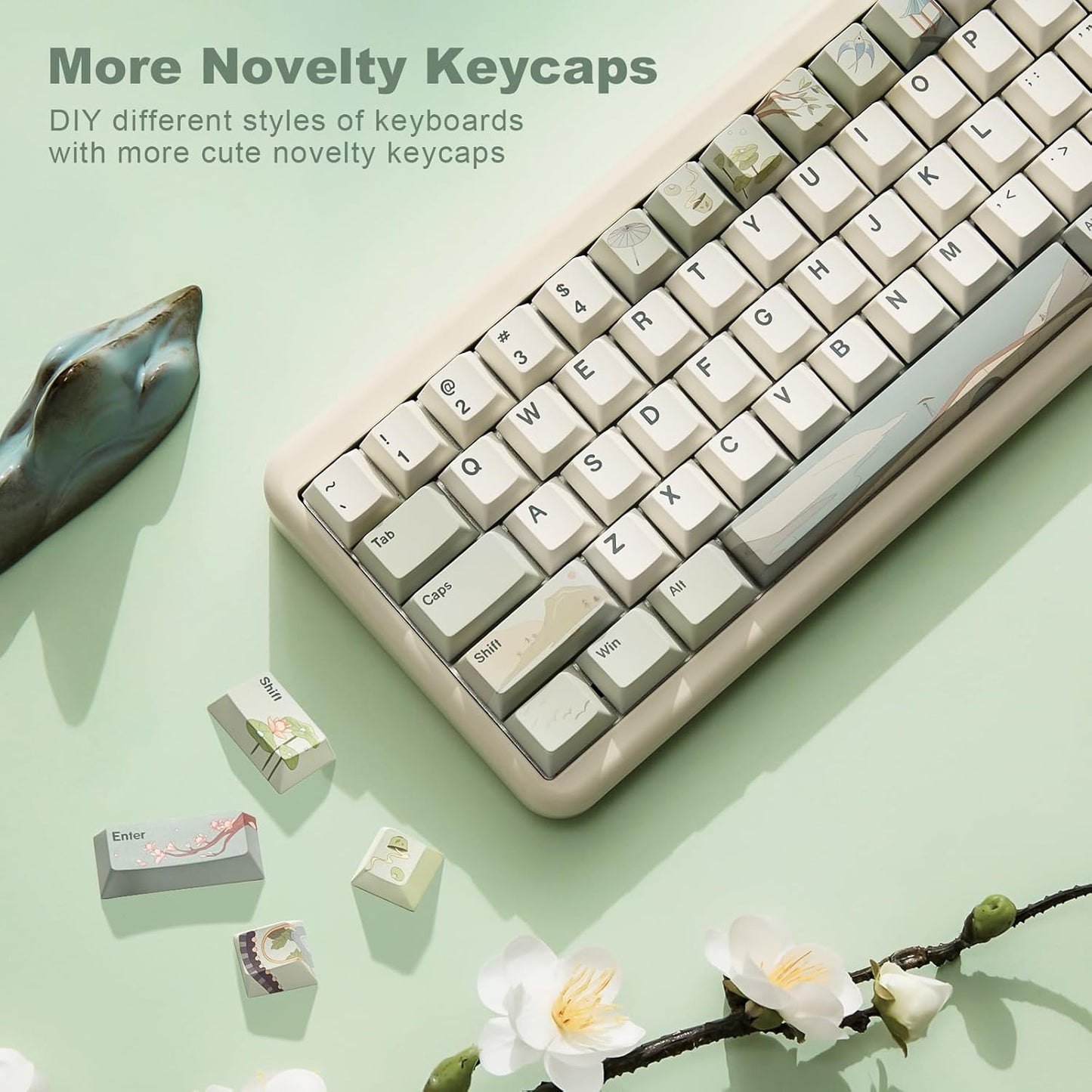 YUNZII YZ98 Gasket Mechanical 99 Key Hot Swappable Keyboard(Milk Switch, Black), Spring Tea Dye Sub PBT Keycaps(Cherry Profile, Spring Tea)