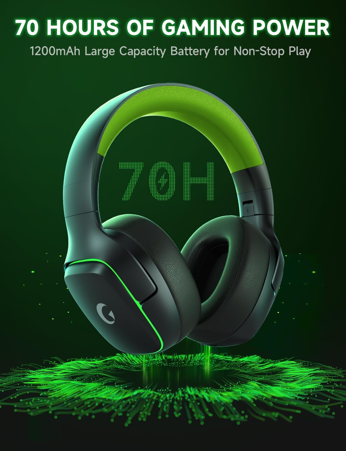 2.4GHz Wireless Gaming Headsets for PS5, PS4, PC, Switch - Bluetooth 5.3 Gaming Headphones with Noise Canceling Mic, 7.1 Surround Sound, 70H Battery, Blue Lighting - White