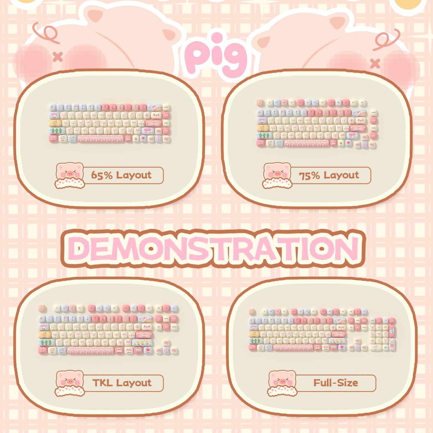 Akko PBT Keycap Set, Piggy Party Keycaps MOG Profile 139-Key Keycaps for Mechanical Keyboards