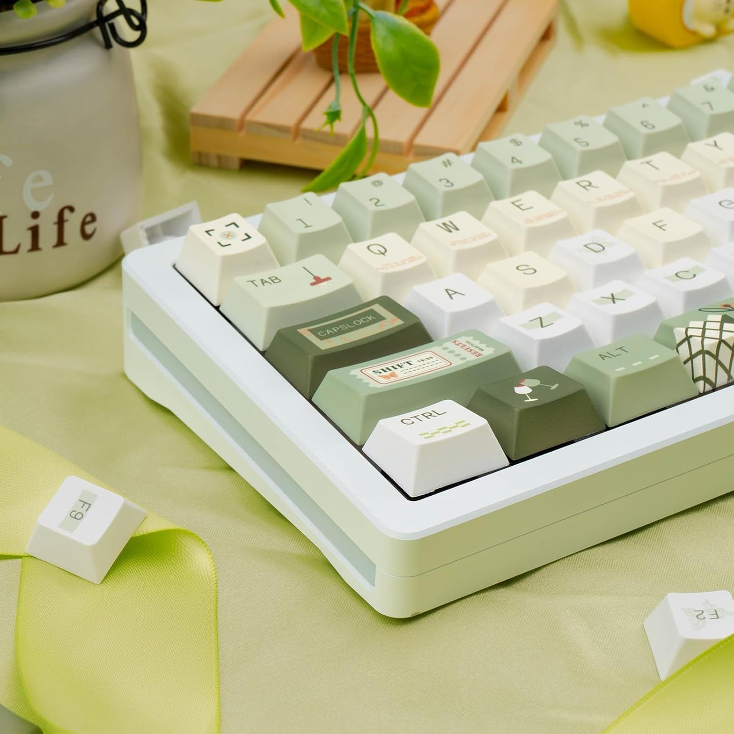 145 Keys PBT Keycap Cherry Profile, Light Blue White Black Bow Aesthetic Dye Sublimation Gaming Custom Keycaps for ANSI/ISO Layout Mechanical Keyboards