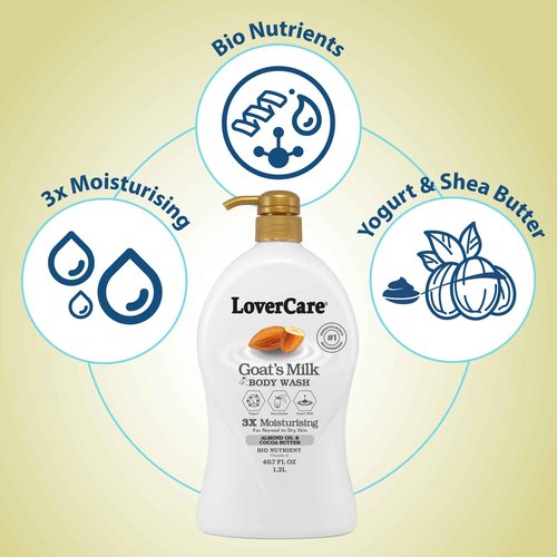 2-PACK LoverCare Goat's Milk Moisturizing Body Wash Shower Cream Almond Oil & Cocoa Butter 40.7 fl oz