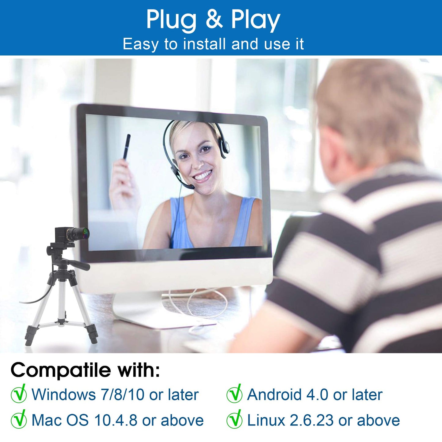 ALPCAM USB Camera 8MP 5-50mm Manual Variable Focus Lens, HD 2448P, Compatible with Mac/Windows/Linux/Android