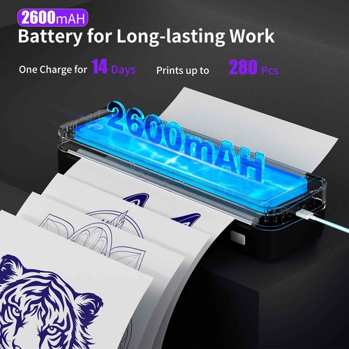 JADENS Tattoo Stencil Printer with 40pcs Transfer Paper, Bluetooth Thermal Tattoo Printer Machine with 2600mAh Battery, Compatible with Android & iOS, PC for Tattoo Artists & Beginners