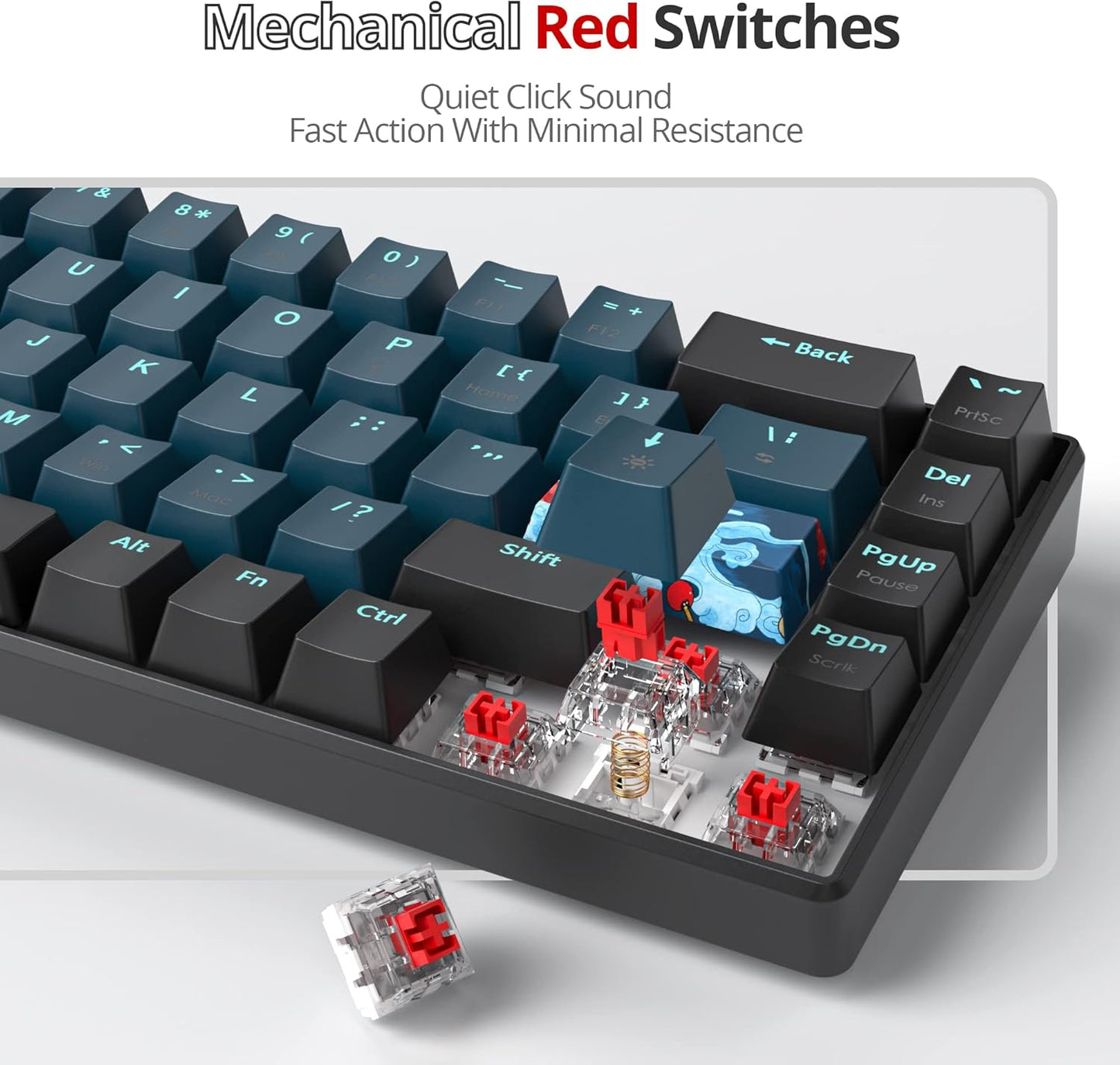 60 Percent Keyboard Mechanical RGB Backlit Wired 60% Gaming Keyboard Blue with PBT Keycaps for Windows PC Gamers (Sea/Red Switch)