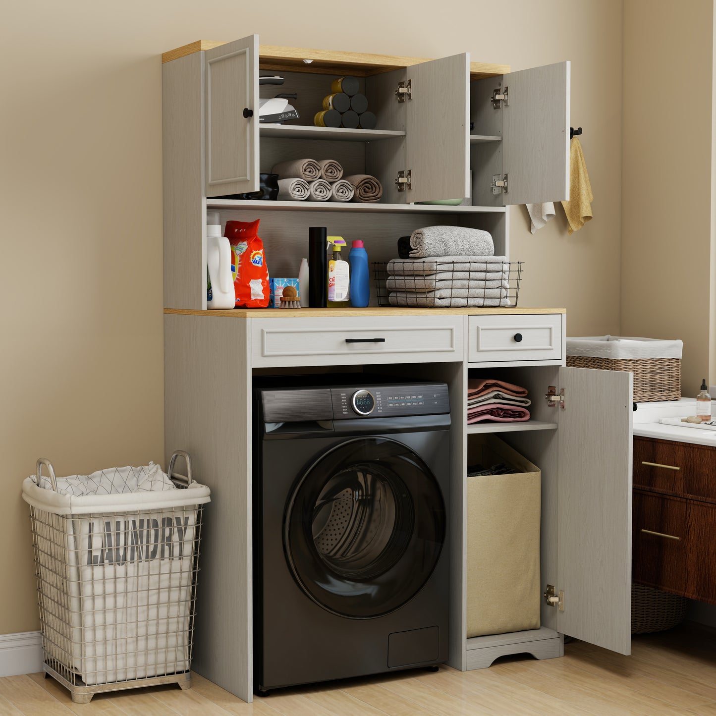 Over The Washer Storage Cabinet for Laundry Room - Antique White