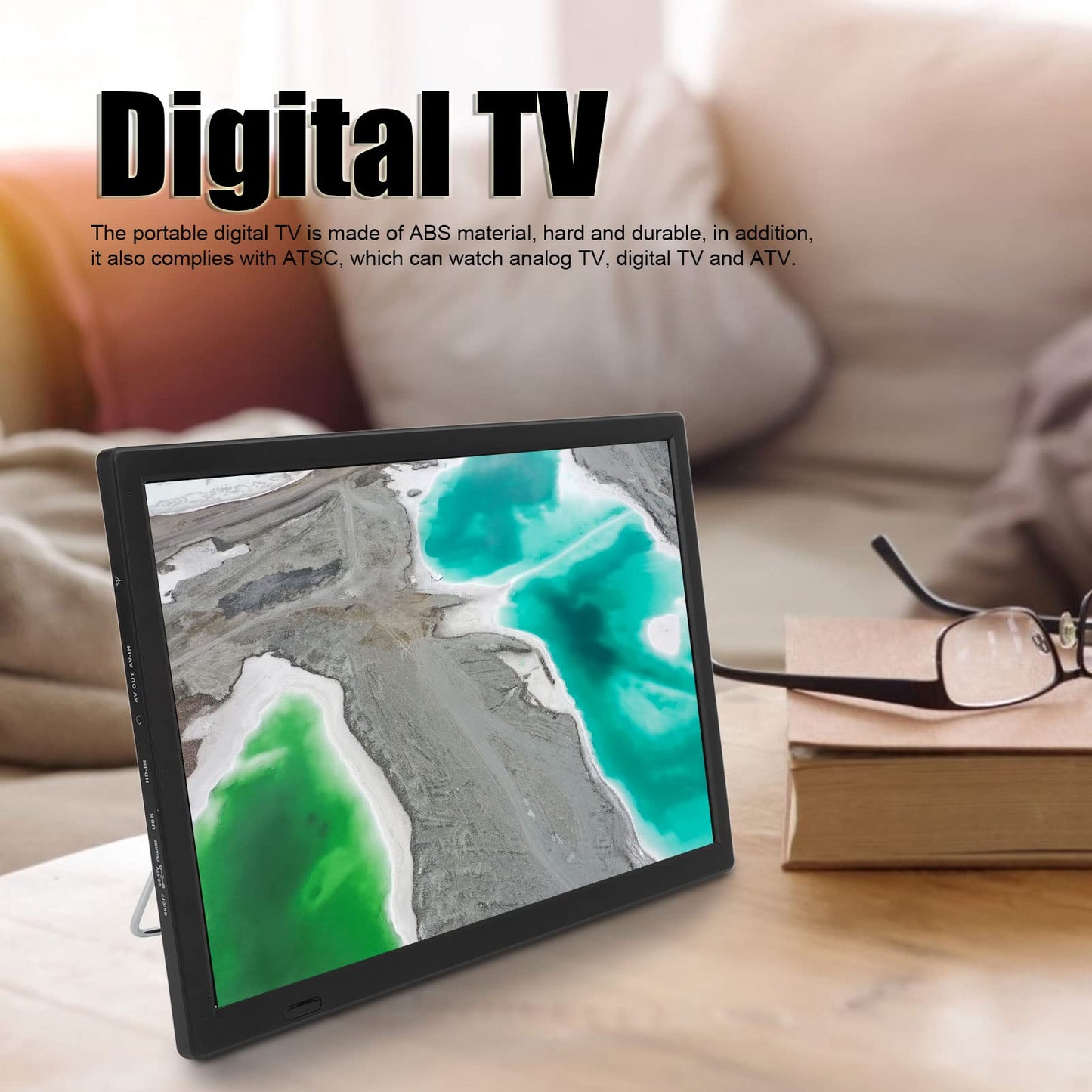 16" Digital Television,ATSC Portable TV 1280x800 LED Television Video Player,with 1800mAh Rechargeable Battery,Antenna, AV ,Headphone, HDMI,USB Interface