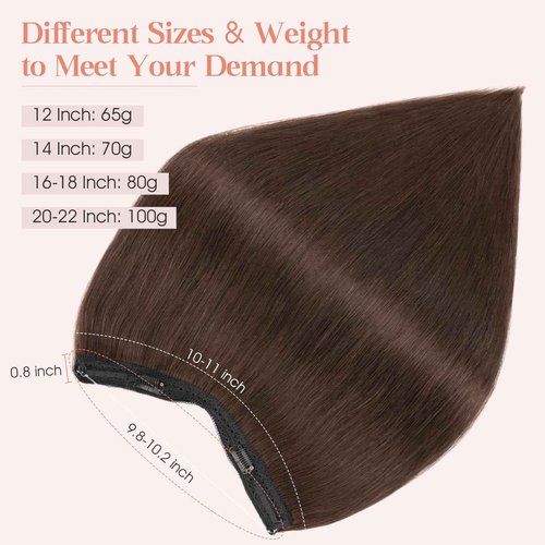 Hairro Wire Hair Extensions Human Hair, Fish Line Invisible Adjustable & Clips in Extensions Straight, 100% Real Hairpieces Seamless Blending for Women, 18 Inch 80g Dark Brown