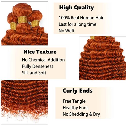 Habiliana Bundles Human Hair 22 24 26 Inch Deep Wave Orange Ginger Bundles 11A Unprocessed Brazilian Virgin Quick Weave Hair Extensions for Black Women