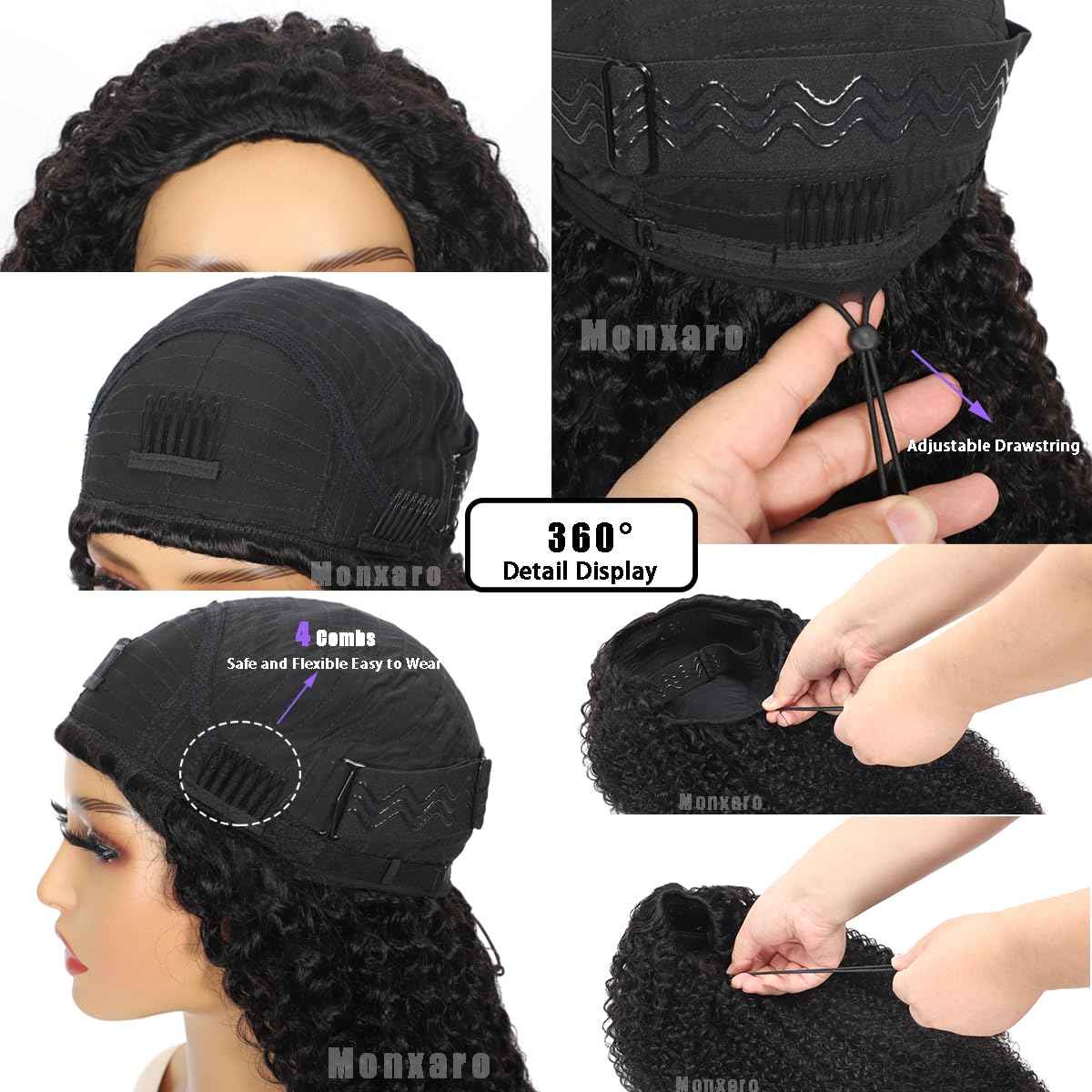 Half Wig Human Hair Water Wave 220% Density 3 In 1 Seamless Flip Over with Adjustable Drawstring 18 Inch Wear Go Glueless Wigs Wet and Wave Curly Half Wigs for Women Headband Wig Beginner Friendly