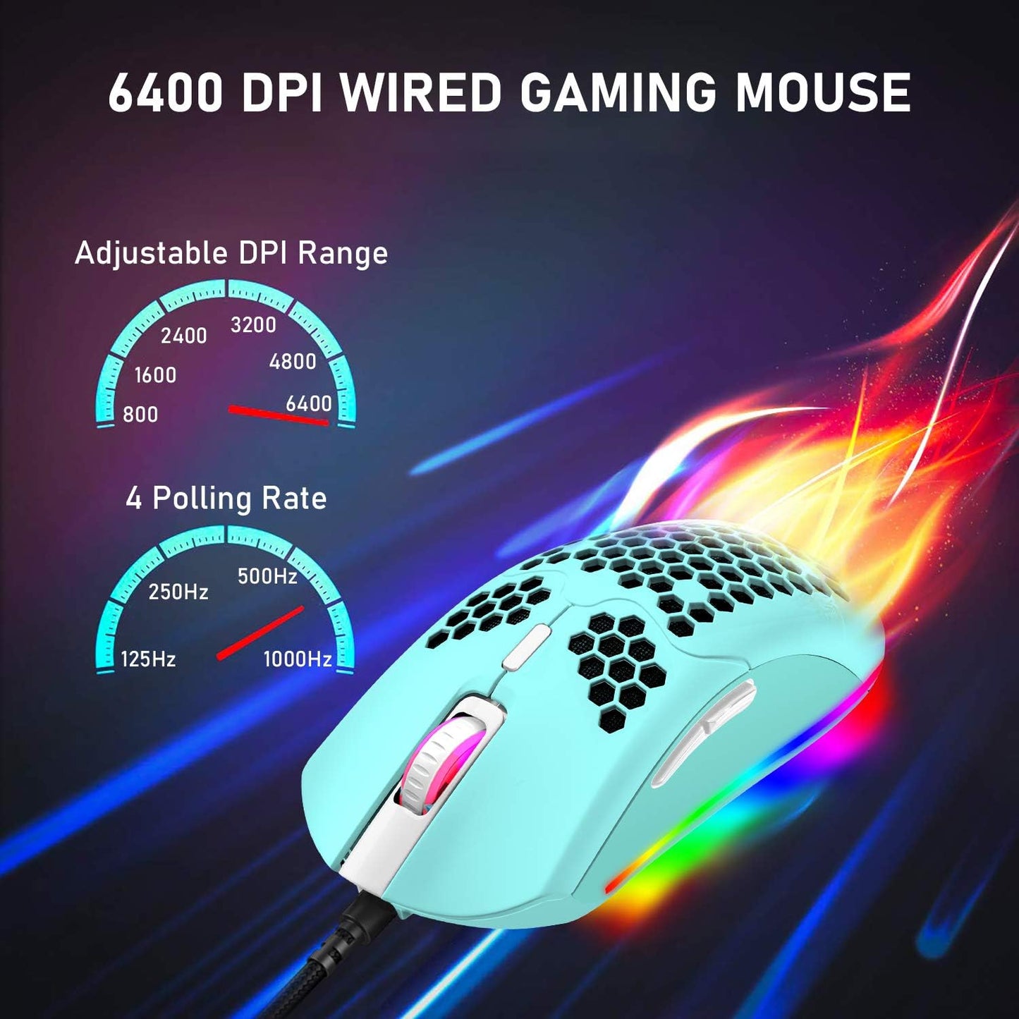 ZIYOU LANG Wired Lightweight Gaming Mouse,6 RGB Backlit Mouse with 7 Buttons Programmable Driver,6400DPI Computer Mouse