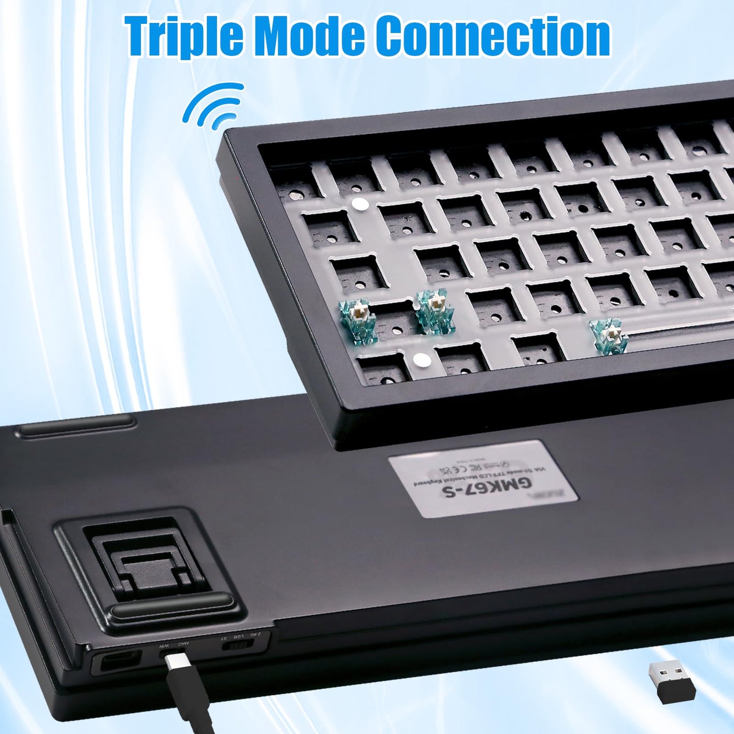 ZMX GMK67S Keyboard Barebones Kit,65% Gasket Mount Hot Swap PCB Tri-Mode BT5.0/2.4G/Type-C Wireless Mechanical Keyboard with TFT-LCD Screen VIA Programmable Custom RGB Gaming Keybaord DIY Kit (Black)