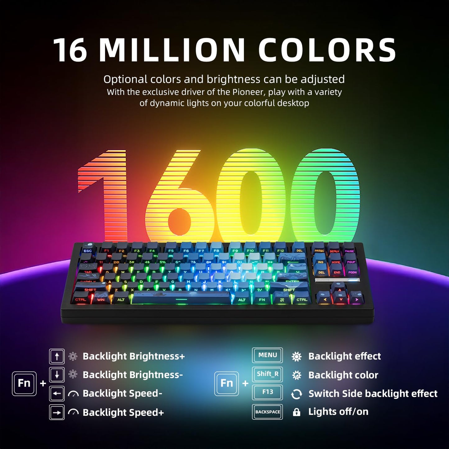 ZORNHER ZH870 Wireless Mechanical Gaming Keyboard,80% Blue Custom Creamy Sound Keyboard with Lighted Up Dye Sublimation PBT Keycaps,Pre-lubed Linear Switches,Hot-Swappable,RGB Backlit