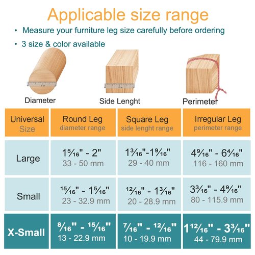 16 Pcs Chair Leg Protectors for Hardwood Floors, Silicone Felt Furniture Leg Cover Pad for Protecting Floors from Scratches and Noise, Smooth Moving,X-Small(Fit Round Diameter:1/2" to 5/16")