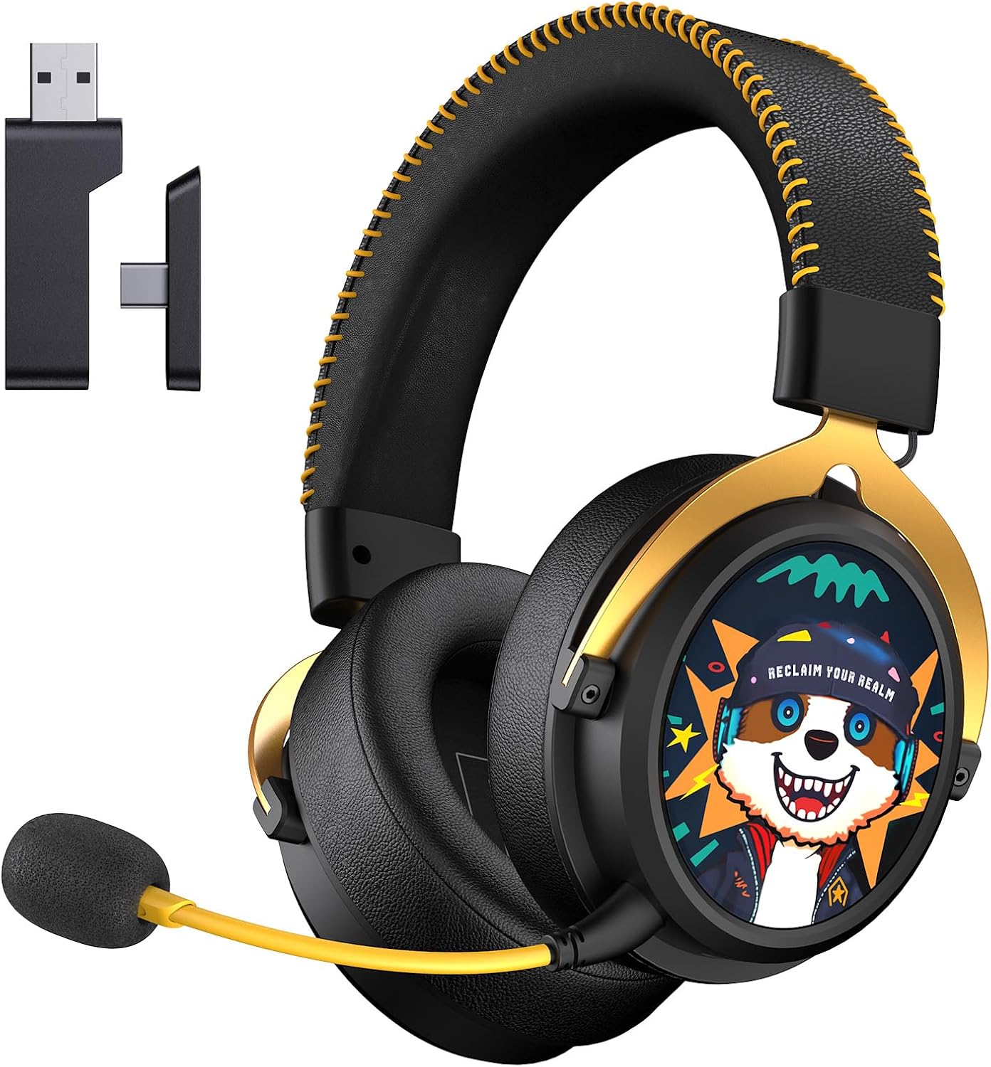 2.4GHz Wireless Gaming Headset for PS5, PS4, PC, Switch, 7.1 Surround Sound, Bluetooth 5.4 Gaming Headphones for Phone, Pad, Laptop, 6mm Noise Canceling Mic, Bio-Dynamic Stereo Sound - Black