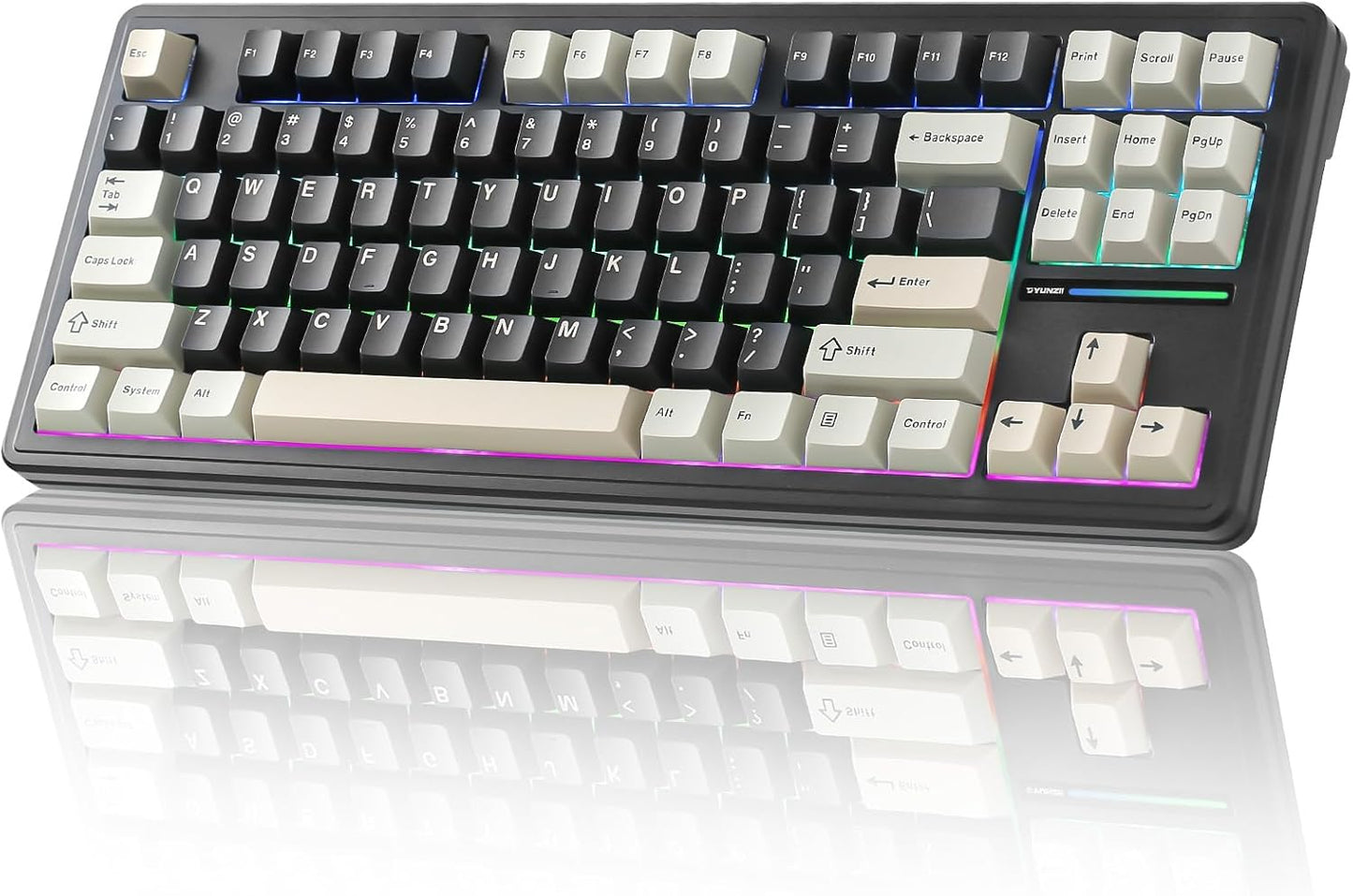 YUNZII YZ87 Gasket Mechanical Keyboard,TKL Wireless Hot Swappable with 5-Layer Padding, BT5.0/2.4G/USB-C NKRO RGB Backlit for Win/Mac(White, Milk Switch)