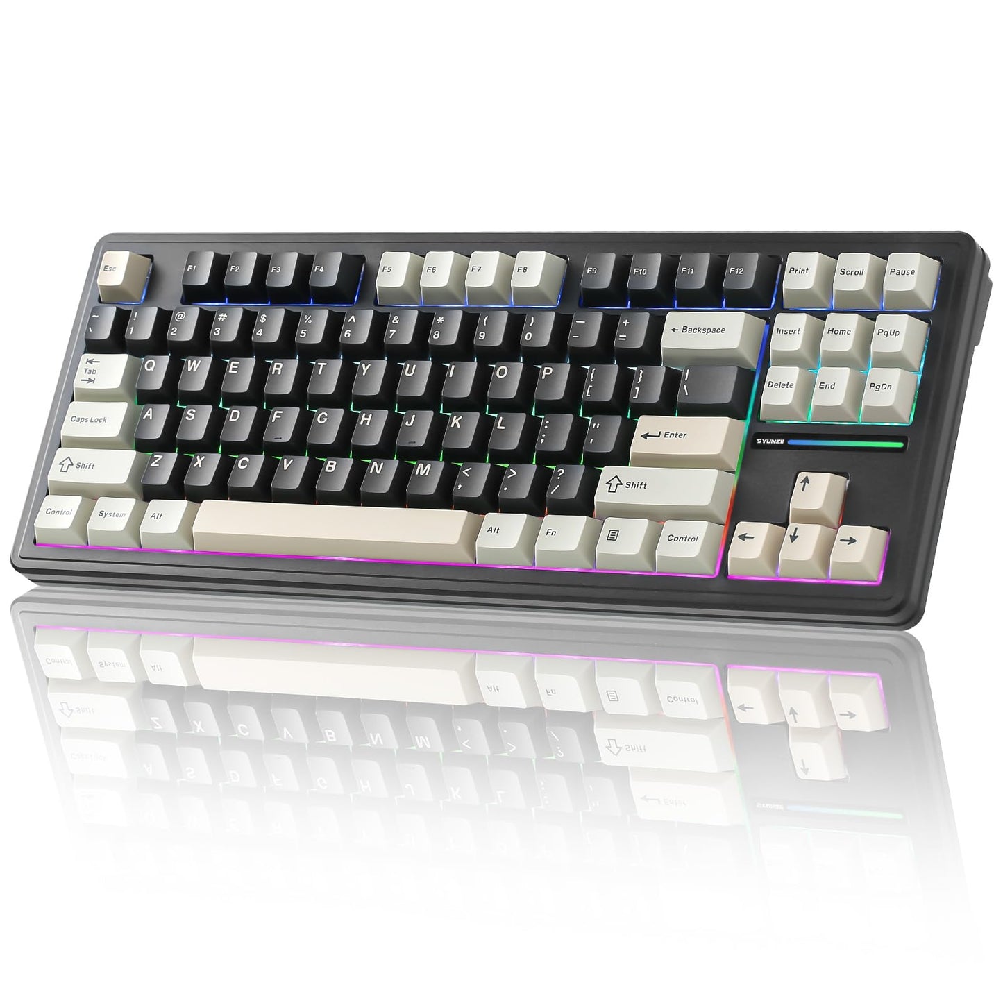 YUNZII YZ87 Gasket Mechanical Keyboard,TKL Wireless Hot Swappable with 5-Layer Padding, BT5.0/2.4G/USB-C NKRO RGB Backlit for Win/Mac (Black, Milk Switch)