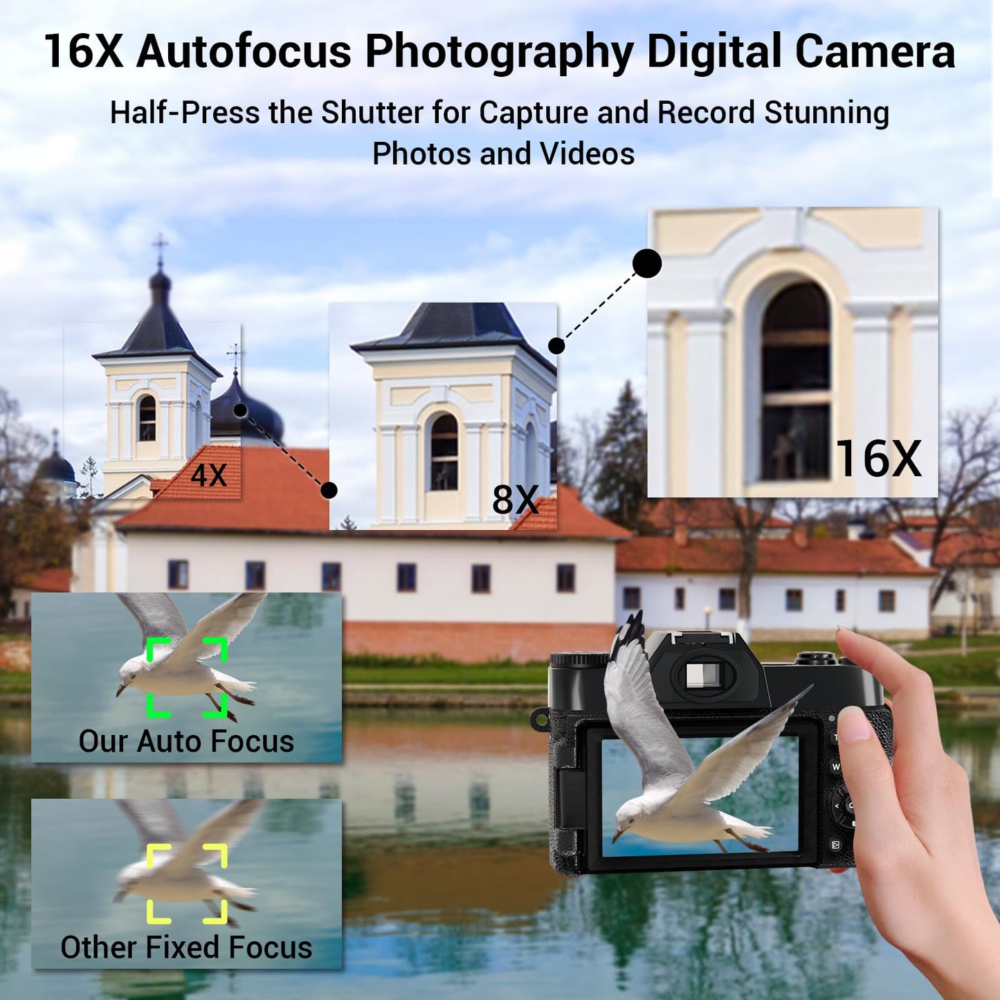 4K Digital Camera for Photography, 75MP WiFi Vlogging Video Camera for YouTube with 3'' 180°Flip Screen, 64GB SD Card, 16x Digital Zoom, 2 Batteries, Point and Shoot Digital Camera for Beginner Black