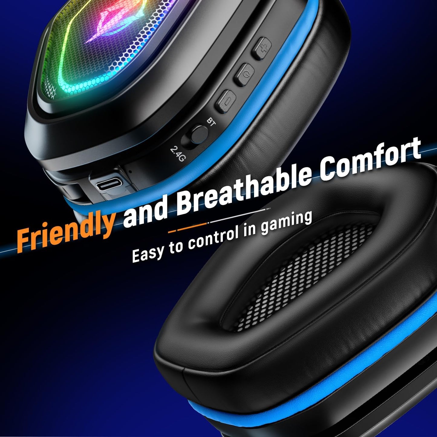 2.4GHz Wireless Gaming Headset for PC, Ps5, Ps4 - Lossless Audio USB & Type-C Ultra Stable Gaming Headphones with Flip Microphone, 40-Hr Battery Gamer Headset for Switch, Laptop, Mobile, Mac