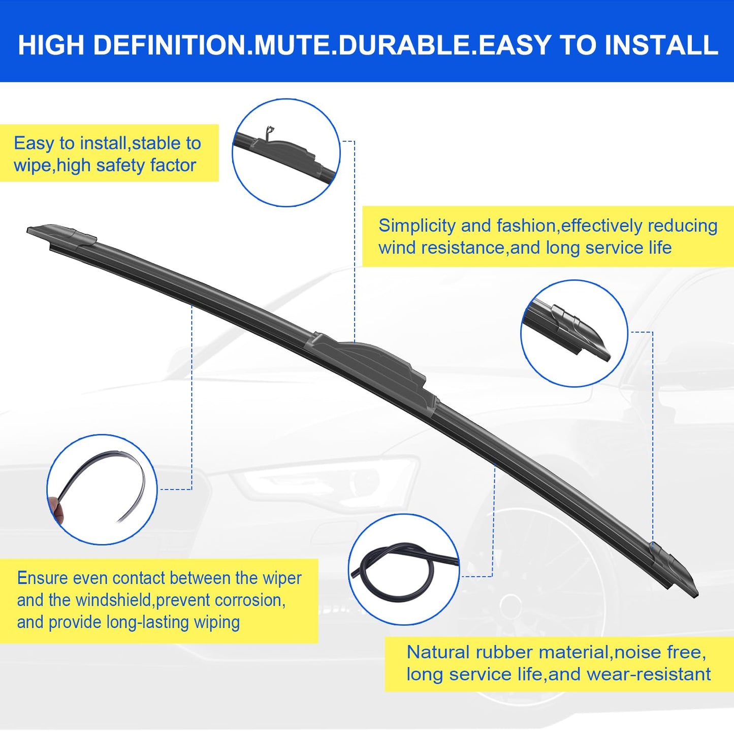 OEM Quality 13"+13" Premium All-Seasons Durable Stable and Quiet Windshield Wiper Blades-J Hook Wipers(Set of 2)