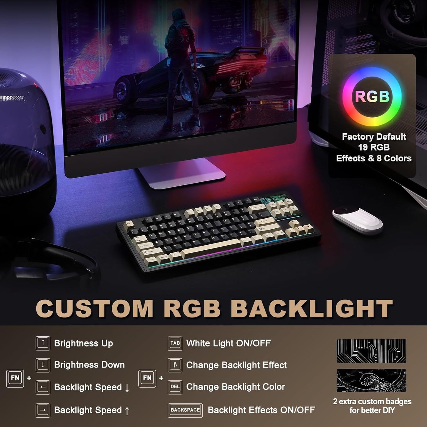 YUNZII YZ87 Gasket Mechanical Keyboard,TKL Wireless Hot Swappable with 5-Layer Padding, BT5.0/2.4G/USB-C NKRO RGB Backlit for Win/Mac(White, Milk Switch)