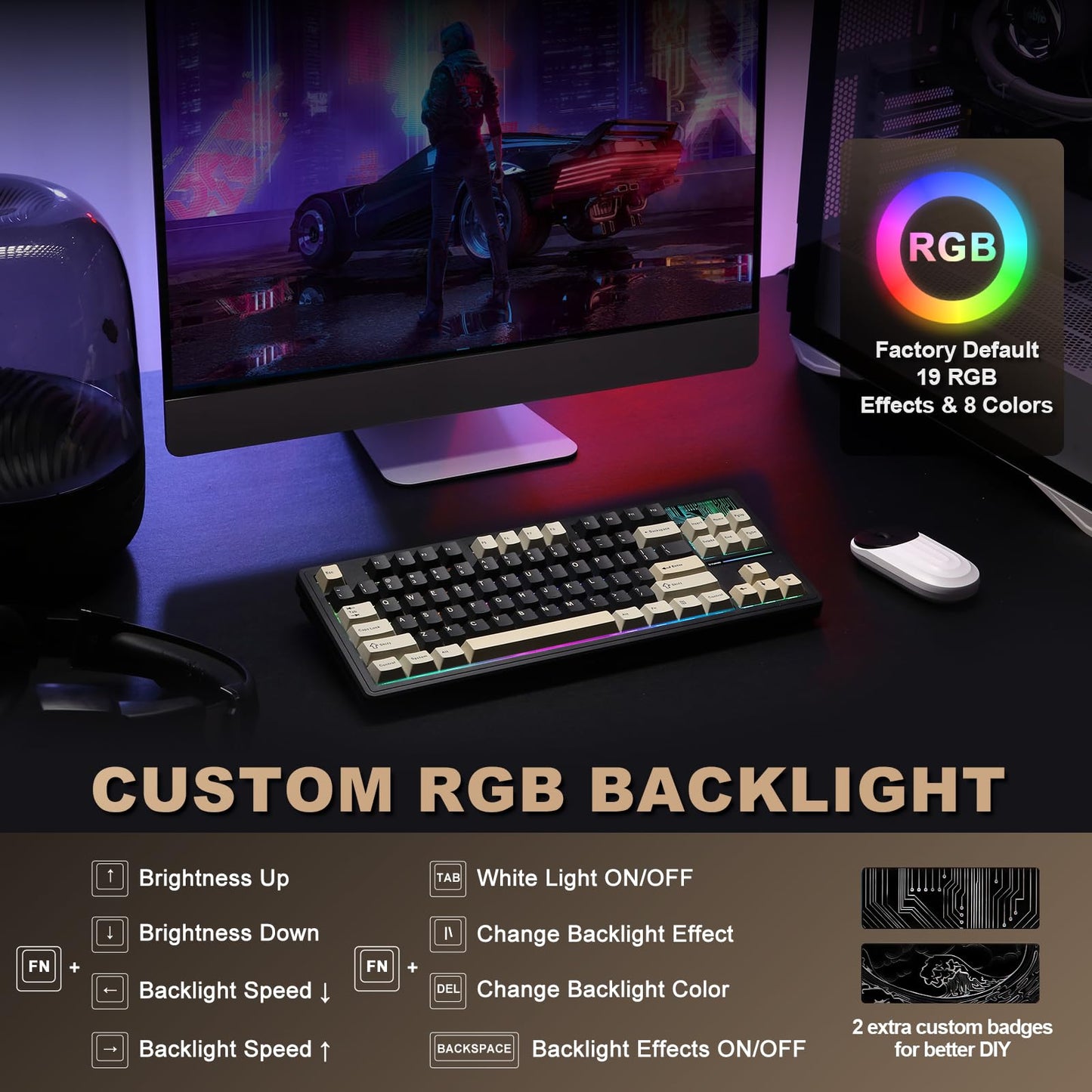 YUNZII YZ87 Gasket Mechanical Keyboard,TKL Wireless Hot Swappable with 5-Layer Padding, BT5.0/2.4G/USB-C NKRO RGB Backlit for Win/Mac (Black, Milk Switch)