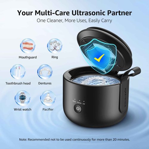 Guyyr Dental Ultrasonic Cleaner: Rechargeable Denture Cleaner Machine, Black