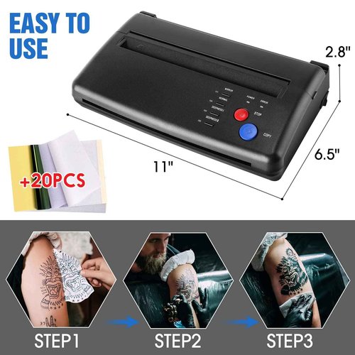 Tattoo Transfer Stencil Machine Copier Printer with 20PCS Tattoo Transfer Papers Thermal Tattoo Kit Copier Printer,Black