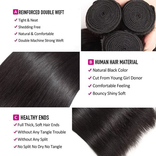 Giginger Bundles Human Hair 20 22 24 Inch Human Hair Bundles Natural Black Unprocessed Quick Weave Soft Sewn In Hair Extensions for Black Women