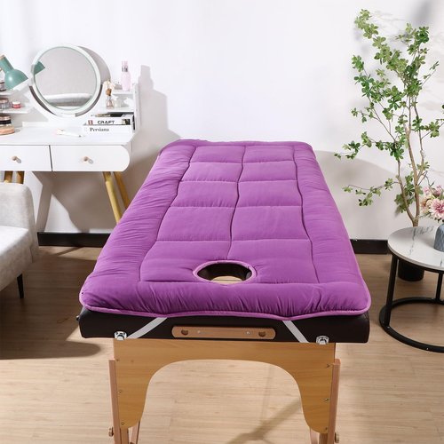 Oudain 4 Pcs Spa Massage Table Pad Beauty Massage Mattress Topper Massage Table Sheets Thickened Massage Bed Cover with Face Hole and Elastic Bands for Beauty Salon Spa Bed, 31.5 x 75 Inch (Purple)