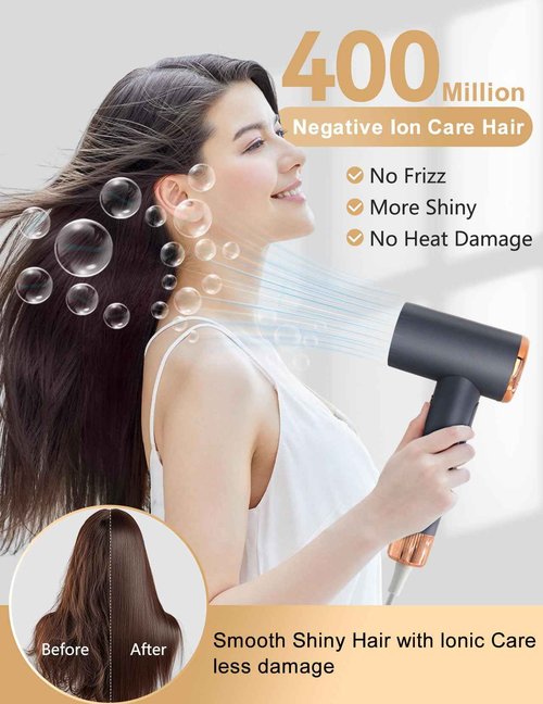Ionic Hair Blow Dryer for Fast Drying Low Noise LANDOT Hairdryer with 110000 RPM High-Speed Brushless Motor and Thermo-Control - Small Size Hair Dryer for Family Home Use & Travel